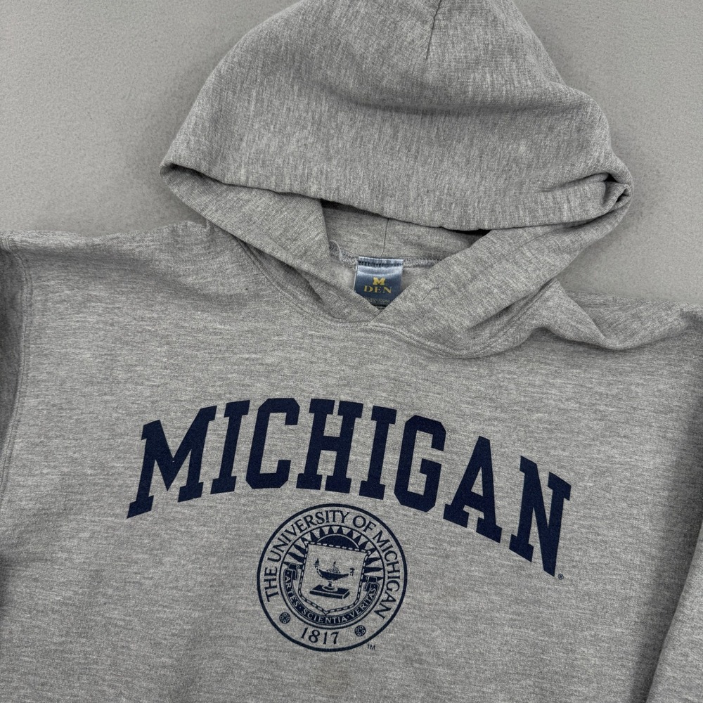 M Den University of Michigan Hoodie Men Small Gray Collegiate Graphic Sweatshirt